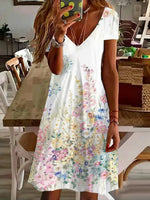 Casual Floral Print V-neck Short Sleeve Dress