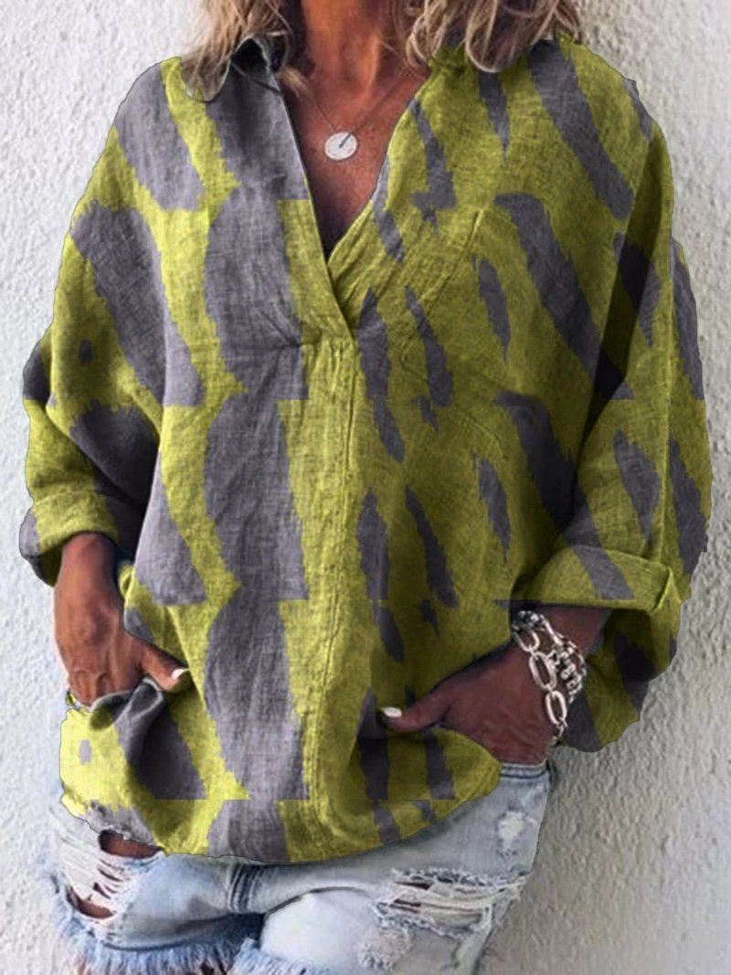 Casual V-neck Cute Print Long Sleeve Blouse