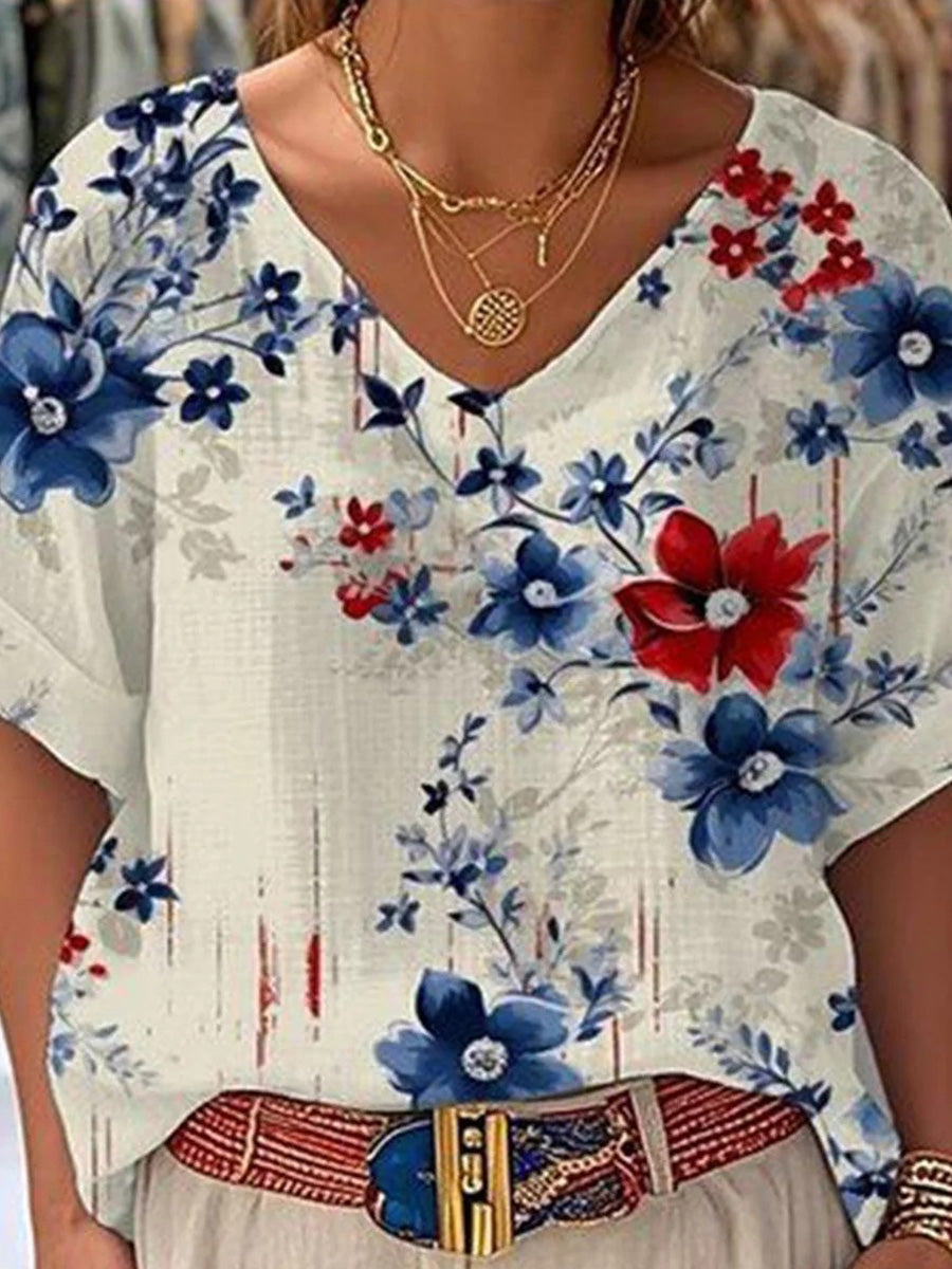 Modern V-Neck Short Sleeve Top