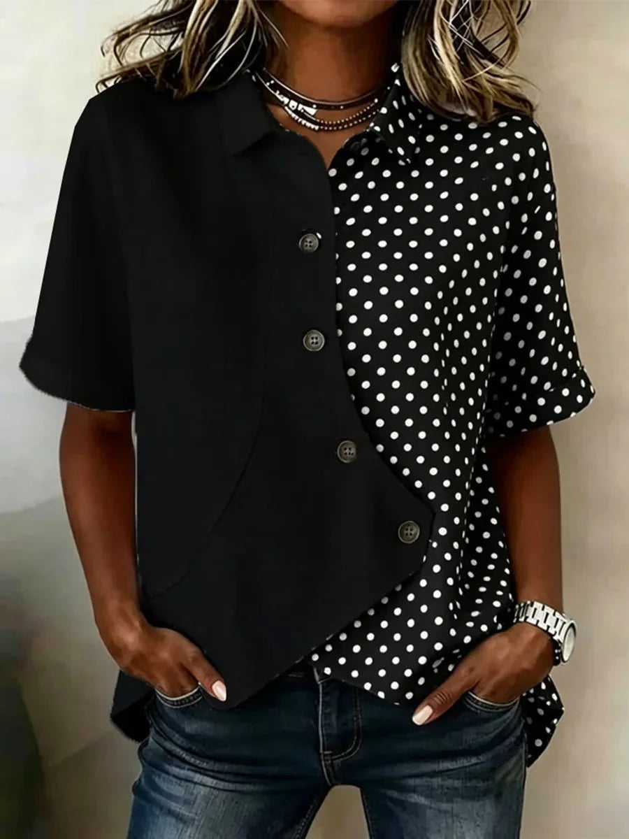 Black Polka Dot Short Sleeve Blouse