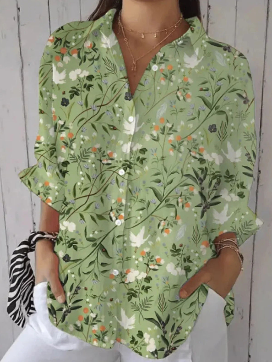 Floral Printed Shirt Collar Long Sleeve Casual Daily Shirt