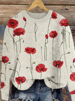 Attractive Floral Print Round Neck Long Sleeve Sweater