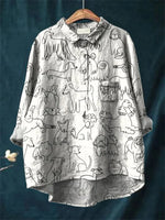 Women's Simple Line Puppy Print Casual Long Sleeve Shirt