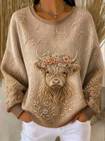 Casual Floral Crew Neck Long Sleeve Sweatshirt