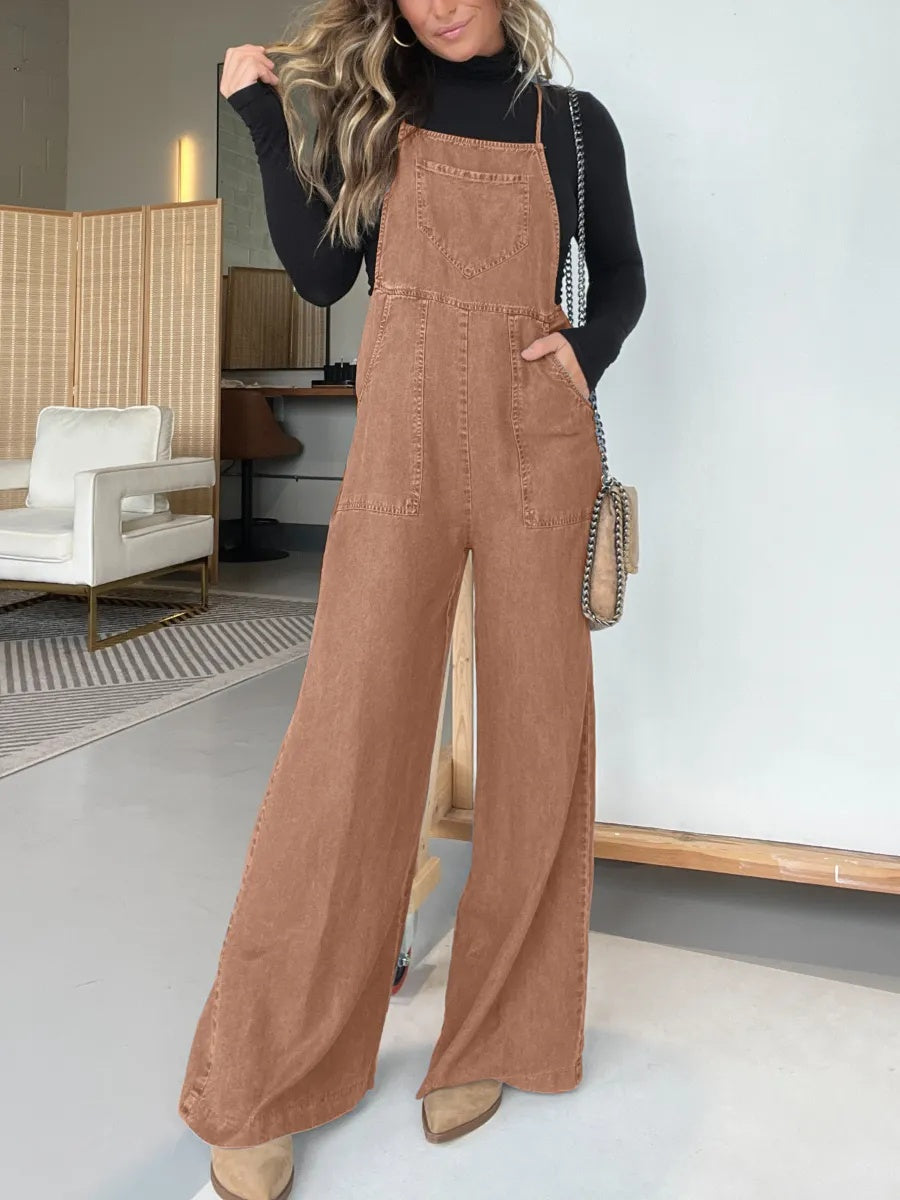 Women's Tencel Wide Leg Overalls Jumpsuits