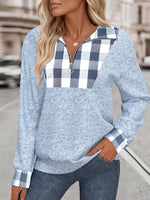Chic Plaid Print Collared Long Sleeve Top
