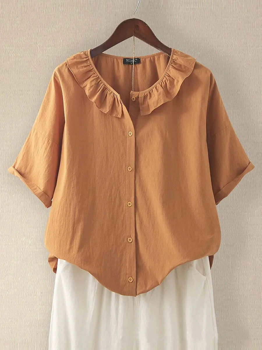 Solid Color Round Neck Casual Half Sleeve Shirt