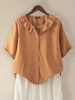 Solid Color Round Neck Casual Half Sleeve Shirt
