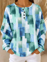 Casual Geometric Henley Collar Long Sleeve Sweatshirt
