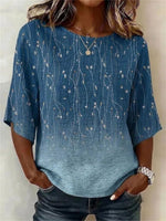Vintage Leaf Print Round Neck 3/4 Sleeve Blouse