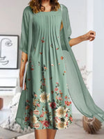 Green Casual Round Neck Floral Printed Half Sleeve Dresses