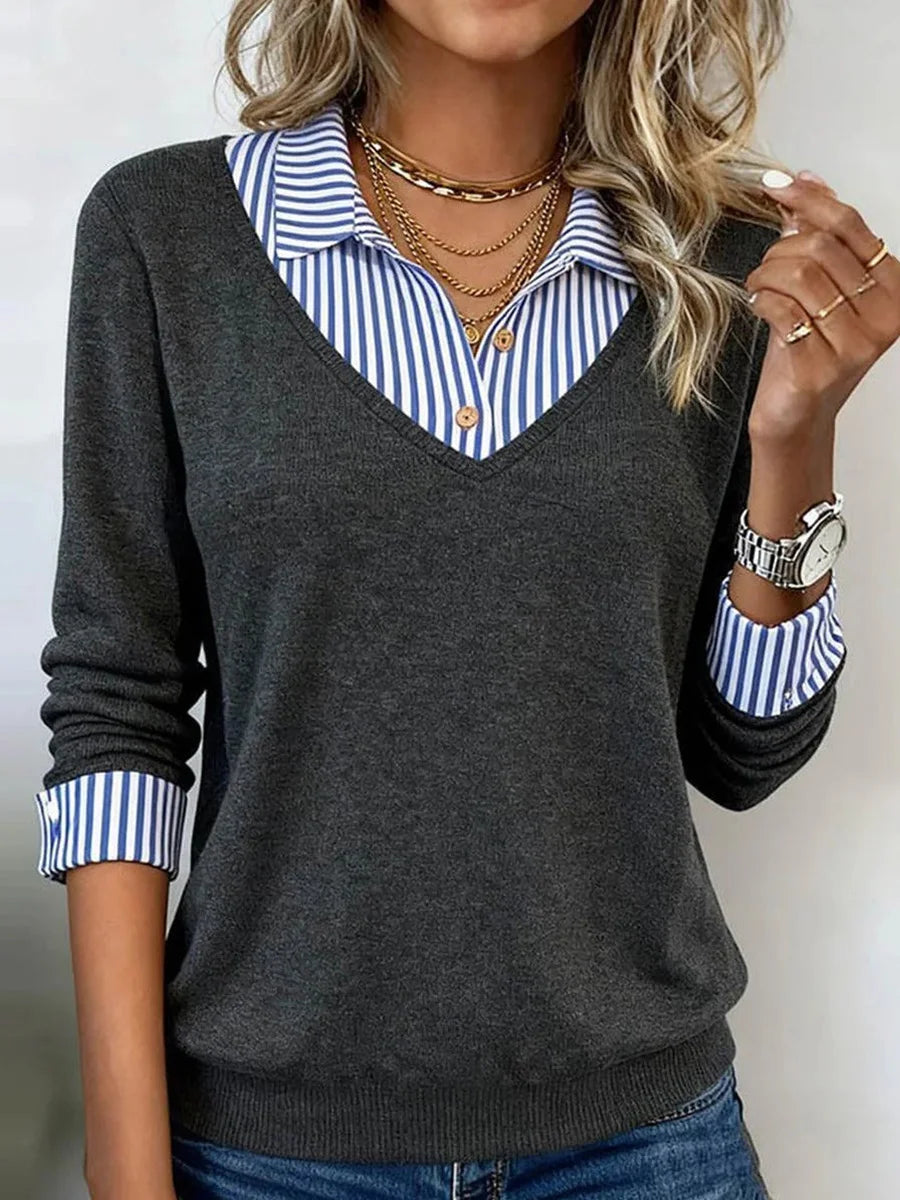 Striped Collar Long Sleeve Sweater