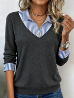 Striped Collar Long Sleeve Sweater