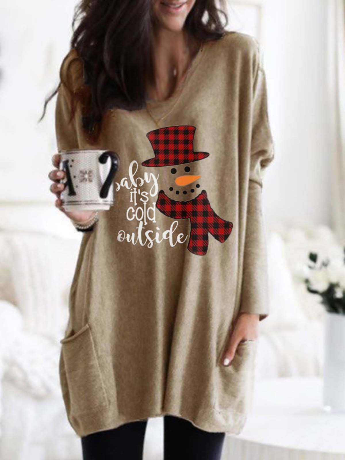 Women's Baby It's Cold Outside Print Long T-shirt