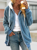 Casual Blue Long Sleeve Hoodie Jacket
