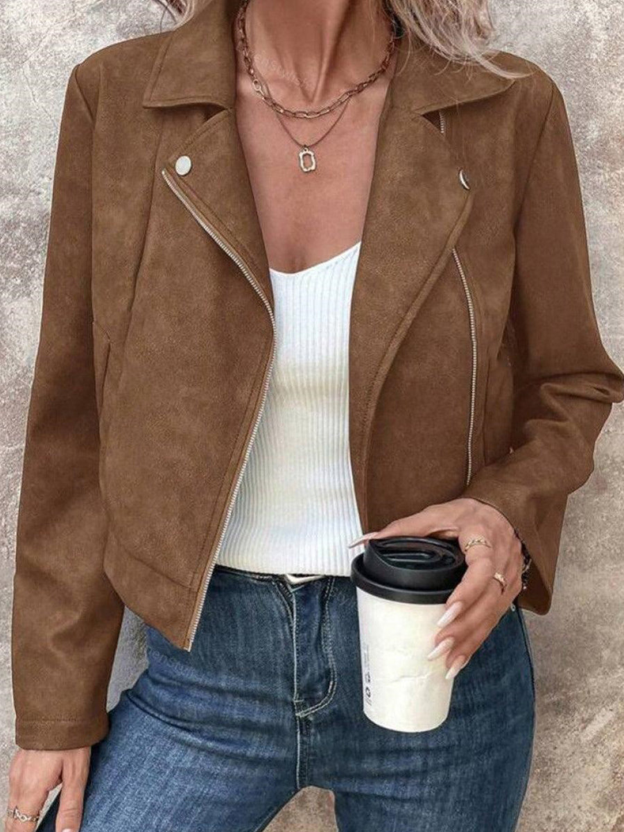 Brown Long Sleeve Plain Outerwear