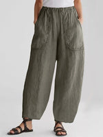 Solid Patched Pockets Casual Pants