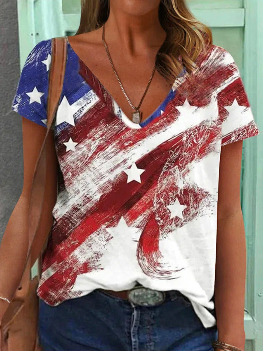 Casual V Neck Shift Abstract T-Shirts