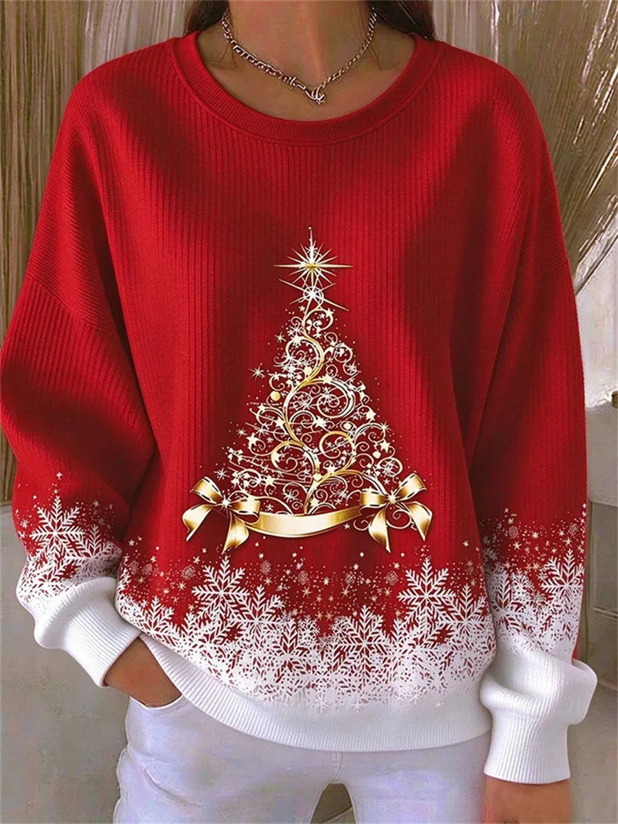 Casual Christmas Crew Neck Long Sleeve Sweatshirt