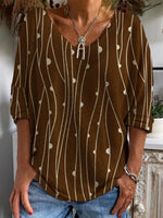 Casual Abstract V Neck Long Sleeve Blouse