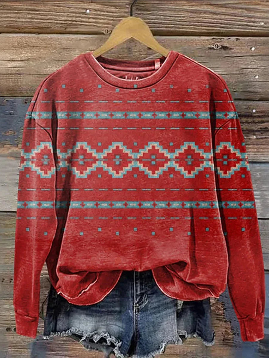 Vintage Casual Round Neck Long Sleeve Sweatshirt