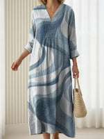 Women's Stripes Art Print V-neck Long Sleeve Dress
