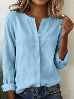 Soft Blue Long Sleeve Button Up Blouse