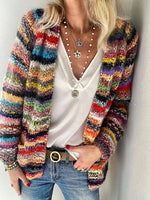 Women's Long Sleeve Colorful Striped Knit Cardigan