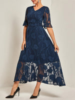 Plain V-Neck Short Sleeve Casual Blue Dress