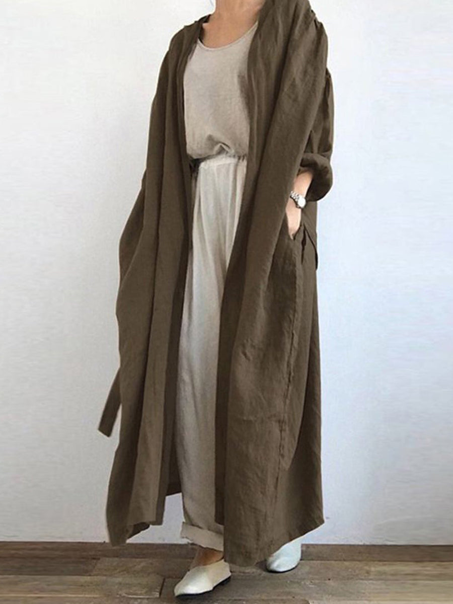 Solid Color Pocketed Long Trench Coat