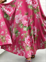 Pink Big Floral V Neck Sleeveless Tank A-Line Maxi Dress For Spring/Fall