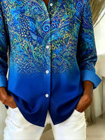 Women Peacock Casual Shirt Shirt Collar Long Sleeve Buckle Top