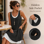 Women 2-in-1 Linen Sleeveless Pocket Summer Dress