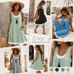 Women 2-in-1 Linen Sleeveless Pocket Summer Dress