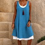 Women 2-in-1 Linen Sleeveless Pocket Summer Dress
