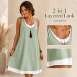 Women 2-in-1 Linen Sleeveless Pocket Summer Dress