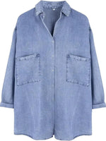 Women's Loose Pocket Denim Shirt Tops