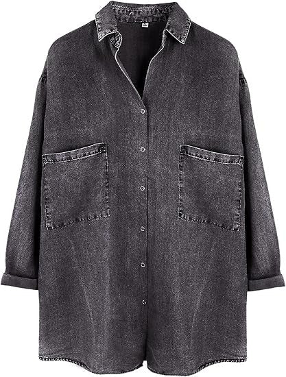 Women's Loose Pocket Denim Shirt Tops