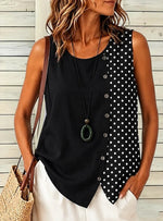 Women Crew Neck Color Block Polka Dot Sleeveless Casual Tank Top