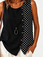 Women Crew Neck Color Block Polka Dot Sleeveless Casual Tank Top