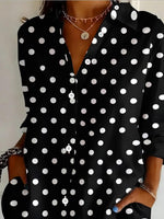 Women Shirt Collar Long Sleeve Polka Dot Loose Button Up Shirt