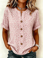 Women V-Neck 3/4 Sleeve Floral Print Loose Casual Shirt