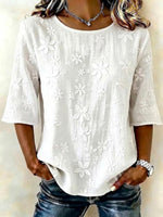 Women's Crew Neck Half Sleeve Floral Printing Regular Micro-Elasticity Regular Fit Blouse