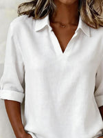 Shawl Collar Half Sleeve Plain Lightweight Loose Shirt For Women