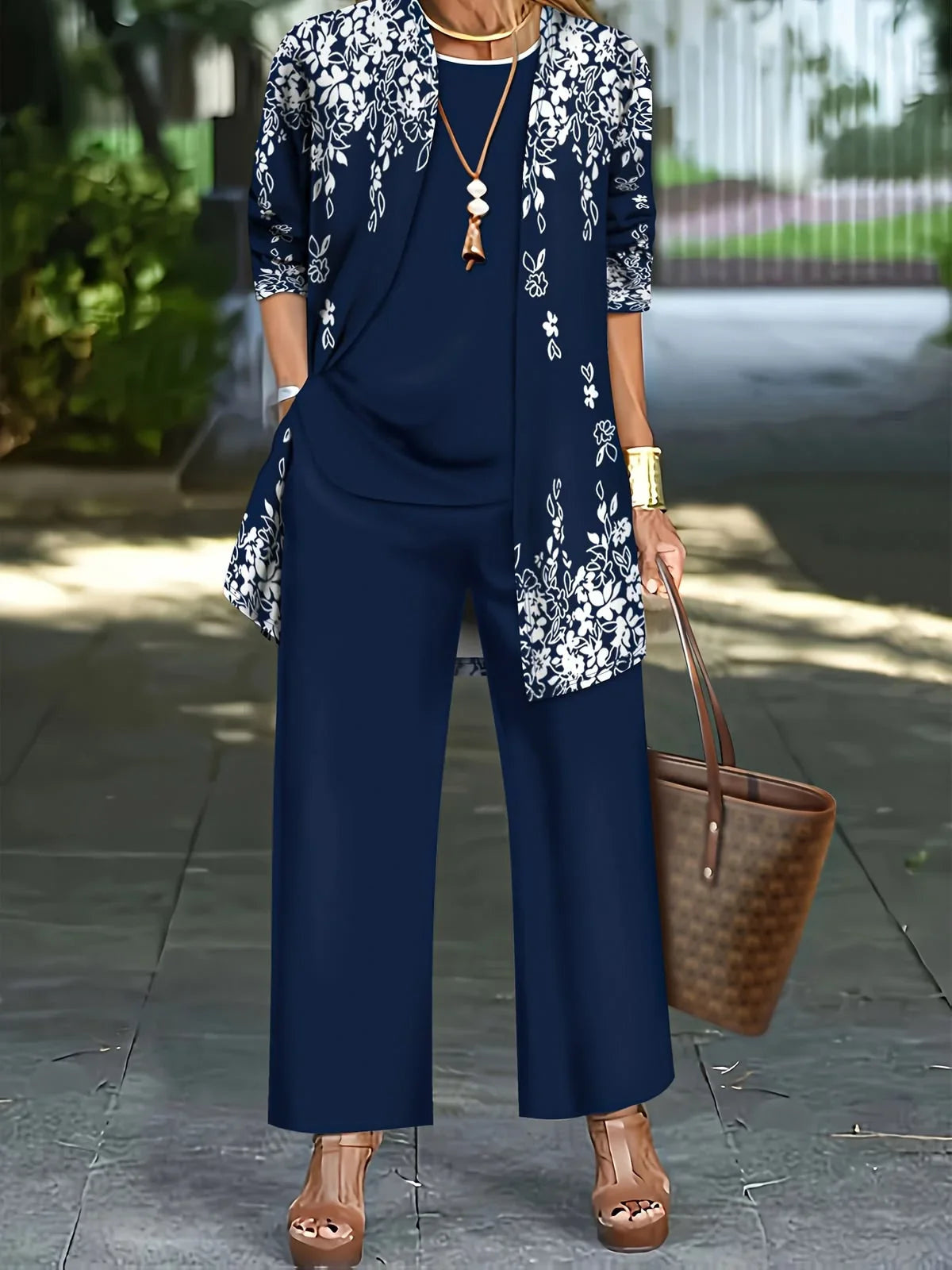 Women Floral Printing Matching Outfit Daily Long Sleeve Casual Set Matching Set
