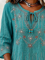 V Neck Half Sleeve Floral Regular Loose Blouse For Women