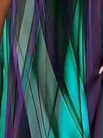Gradient Green Purple Striped Abstract V Neck Short Sleeve Loose Midi Casual Dress