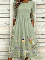 Women Floral Summer Dress Crew Neck Half Sleeve A-Line Maxi Dress