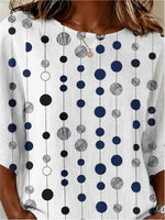 Crew Neck Half Sleeve Abstract Polka Dots Printing Regular Micro-Elasticity Loose Blouse For Women