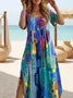 Abstract Geometric Print Crew Neck Short Sleeve Regular Fit H-Line Maxi T-Shirt Dress